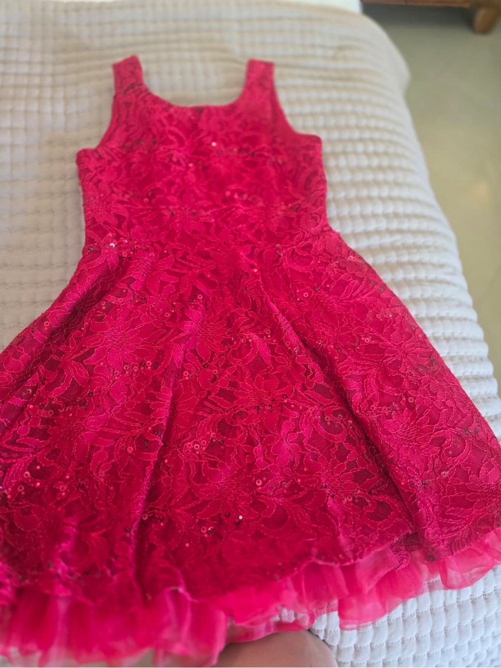 Beautees Hot Pink Lace Sequin Tulle Party Dress